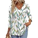 OFEEFAN 3/4 Length Sleeve Womens Tops 2026 Blouses for Women Dressy Casual Fashion Clothing V Neck Babydoll Tops Fall Outfits