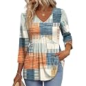 OFEEFAN 3/4 Length Sleeve Womens Tops 2026 Blouses for Women Dressy Casual Fashion Clothing V Neck Babydoll Tops Fall Outfits