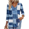 OFEEFAN 3/4 Length Sleeve Womens Tops 2026 Blouses for Women Dressy Casual Fashion Clothing V Neck Babydoll Tops Fall Outfits