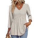 OFEEFAN 3/4 Length Sleeve Womens Tops 2026 Blouses for Women Dressy Casual Fashion Clothing V Neck Babydoll Tops Fall Outfits