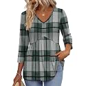 OFEEFAN 3/4 Length Sleeve Womens Tops 2026 Blouses for Women Dressy Casual Fashion Clothing V Neck Babydoll Tops Fall Outfits