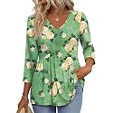 OFEEFAN 3/4 Length Sleeve Womens Tops 2026 Blouses for Women Dressy Casual Fashion Clothing V Neck Babydoll Tops Fall Outfits