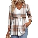 OFEEFAN 3/4 Length Sleeve Womens Tops 2026 Blouses for Women Dressy Casual Fashion Clothing V Neck Babydoll Tops Fall Outfits