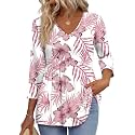 OFEEFAN 3/4 Length Sleeve Womens Tops 2026 Blouses for Women Dressy Casual Fashion Clothing V Neck Babydoll Tops Fall Outfits