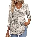 OFEEFAN 3/4 Length Sleeve Womens Tops 2026 Blouses for Women Dressy Casual Fashion Clothing V Neck Babydoll Tops Fall Outfits