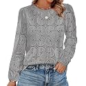 OFEEFAN Blouses for Women Dressy Casual Spring Tops 2026 Summer Outfits Flower Lace Crochet Long Sleeve Shirts