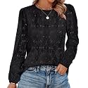 OFEEFAN Blouses for Women Dressy Casual Spring Tops 2026 Summer Outfits Flower Lace Crochet Long Sleeve Shirts