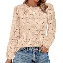 OFEEFAN Blouses for Women Dressy Casual Spring Tops 2026 Summer Outfits Flower Lace Crochet Long Sleeve Shirts