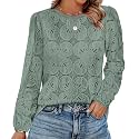 OFEEFAN Blouses for Women Dressy Casual Spring Tops 2026 Summer Outfits Flower Lace Crochet Long Sleeve Shirts