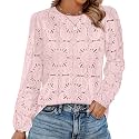 OFEEFAN Blouses for Women Dressy Casual Spring Tops 2026 Summer Outfits Flower Lace Crochet Long Sleeve Shirts