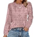OFEEFAN Blouses for Women Dressy Casual Spring Tops 2026 Summer Outfits Flower Lace Crochet Long Sleeve Shirts