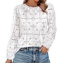 OFEEFAN Blouses for Women Dressy Casual Spring Tops 2026 Summer Outfits Flower Lace Crochet Long Sleeve Shirts