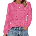 OFEEFAN Blouses for Women Dressy Casual Spring Tops 2026 Summer Outfits Flower Lace Crochet Long Sleeve Shirts