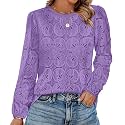 OFEEFAN Blouses for Women Dressy Casual Spring Tops 2026 Summer Outfits Flower Lace Crochet Long Sleeve Shirts