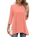 OFEEFAN Tunic Tops for Women Loose Fit Dressy 3/4 Length Sleeve Womens Tops with Asymmetrical Hem S-4XL
