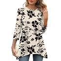 OFEEFAN Tunic Tops for Women Loose Fit Dressy 3/4 Length Sleeve Womens Tops with Asymmetrical Hem S-4XL