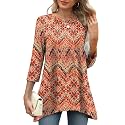 OFEEFAN Tunic Tops for Women Loose Fit Dressy 3/4 Length Sleeve Womens Tops with Asymmetrical Hem S-4XL