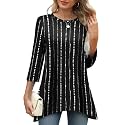 OFEEFAN Tunic Tops for Women Loose Fit Dressy 3/4 Length Sleeve Womens Tops with Asymmetrical Hem S-4XL