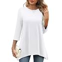 OFEEFAN Tunic Tops for Women Loose Fit Dressy 3/4 Length Sleeve Womens Tops with Asymmetrical Hem S-4XL