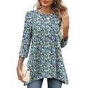 OFEEFAN Tunic Tops for Women Loose Fit Dressy 3/4 Length Sleeve Womens Tops with Asymmetrical Hem S-4XL