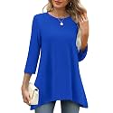 OFEEFAN Tunic Tops for Women Loose Fit Dressy 3/4 Length Sleeve Womens Tops with Asymmetrical Hem S-4XL