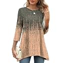 OFEEFAN Tunic Tops for Women Loose Fit Dressy 3/4 Length Sleeve Womens Tops with Asymmetrical Hem S-4XL