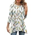OFEEFAN Tunic Tops for Women Loose Fit Dressy 3/4 Length Sleeve Womens Tops with Asymmetrical Hem S-4XL