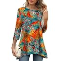 OFEEFAN Tunic Tops for Women Loose Fit Dressy 3/4 Length Sleeve Womens Tops with Asymmetrical Hem S-4XL