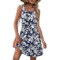 OFEEFAN Womens Square Neck Tank Dresses 2026 Summer Spring Loose Swing Sundresses with Pockets Plain/Print