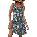 OFEEFAN Womens Square Neck Tank Dresses 2026 Summer Spring Loose Swing Sundresses with Pockets Plain/Print