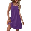 OFEEFAN Womens Square Neck Tank Dresses 2026 Summer Spring Loose Swing Sundresses with Pockets Plain/Print