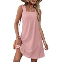 OFEEFAN Womens Square Neck Tank Dresses 2026 Summer Spring Loose Swing Sundresses with Pockets Plain/Print