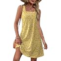 OFEEFAN Womens Square Neck Tank Dresses 2026 Summer Spring Loose Swing Sundresses with Pockets Plain/Print