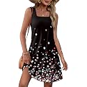 OFEEFAN Womens Square Neck Tank Dresses 2026 Summer Spring Loose Swing Sundresses with Pockets Plain/Print