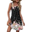 OFEEFAN Womens Square Neck Tank Dresses 2026 Summer Spring Loose Swing Sundresses with Pockets Plain/Print