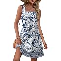 OFEEFAN Womens Square Neck Tank Dresses 2026 Summer Spring Loose Swing Sundresses with Pockets Plain/Print