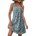 OFEEFAN Womens Square Neck Tank Dresses 2026 Summer Spring Loose Swing Sundresses with Pockets Plain/Print