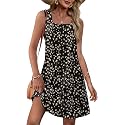 OFEEFAN Womens Square Neck Tank Dresses 2026 Summer Spring Loose Swing Sundresses with Pockets Plain/Print