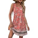 OFEEFAN Womens Square Neck Tank Dresses 2026 Summer Spring Loose Swing Sundresses with Pockets Plain/Print