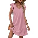 OFEEFAN Womens Summer Dresses 2026 Ruffle Sleeve V Neck Loose Swing Sundresses with Pockets Plain/Print