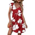OFEEFAN Womens Summer Dresses 2026 Ruffle Sleeve V Neck Loose Swing Sundresses with Pockets Plain/Print