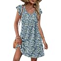 OFEEFAN Womens Summer Dresses 2026 Ruffle Sleeve V Neck Loose Swing Sundresses with Pockets Plain/Print