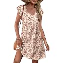 OFEEFAN Womens Summer Dresses 2026 Ruffle Sleeve V Neck Loose Swing Sundresses with Pockets Plain/Print