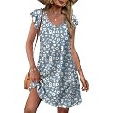 OFEEFAN Womens Summer Dresses 2026 Ruffle Sleeve V Neck Loose Swing Sundresses with Pockets Plain/Print