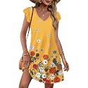 OFEEFAN Womens Summer Dresses 2026 Ruffle Sleeve V Neck Loose Swing Sundresses with Pockets Plain/Print