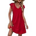 OFEEFAN Womens Summer Dresses 2026 Ruffle Sleeve V Neck Loose Swing Sundresses with Pockets Plain/Print