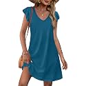 OFEEFAN Womens Summer Dresses 2026 Ruffle Sleeve V Neck Loose Swing Sundresses with Pockets Plain/Print
