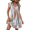 OFEEFAN Womens Summer Dresses 2026 Ruffle Sleeve V Neck Loose Swing Sundresses with Pockets Plain/Print