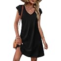 OFEEFAN Womens Summer Dresses 2026 Ruffle Sleeve V Neck Loose Swing Sundresses with Pockets Plain/Print