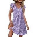 OFEEFAN Womens Summer Dresses 2026 Ruffle Sleeve V Neck Loose Swing Sundresses with Pockets Plain/Print